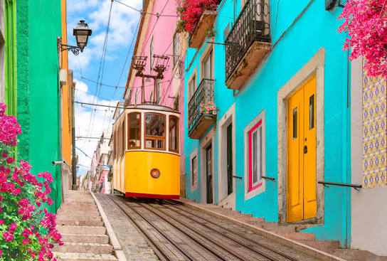 Lisbon trams and tiled façades